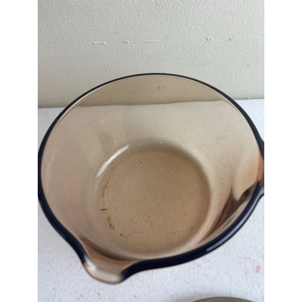 Vintage Corning Vision Ware 1L Amber Glass Pot Sauce Pan With Lid Made In USA